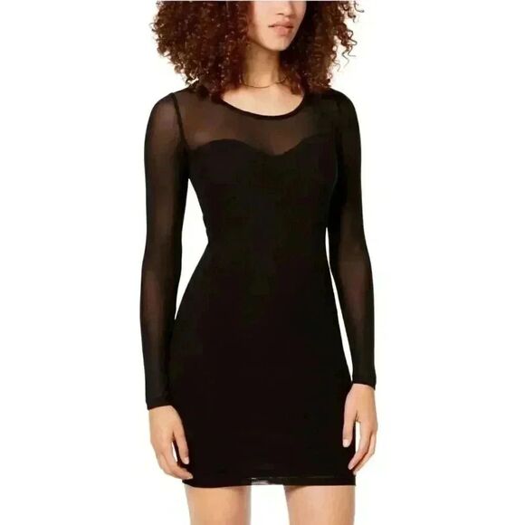 Aqua Women's Black Rayon/Poly/Spandex Knit & Sheer Mesh Dress - Picture 1 of 10